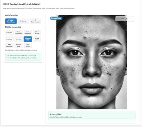Contoh enhanced black and white pada analisis kulit AI